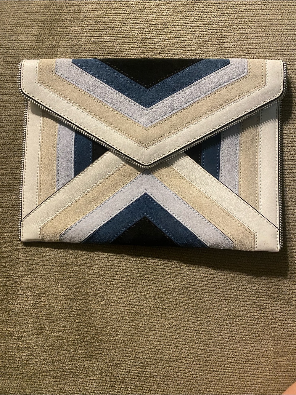 Rebecca Minkoff Envelope Clutch in Blue, White & Cream genuine leather